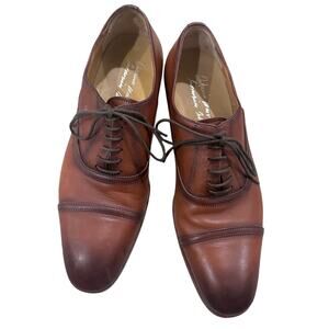 Antonio Maurizi Medallion Wingtip Brown Leather Cap-Toe Oxford Shoes, 40 (7)